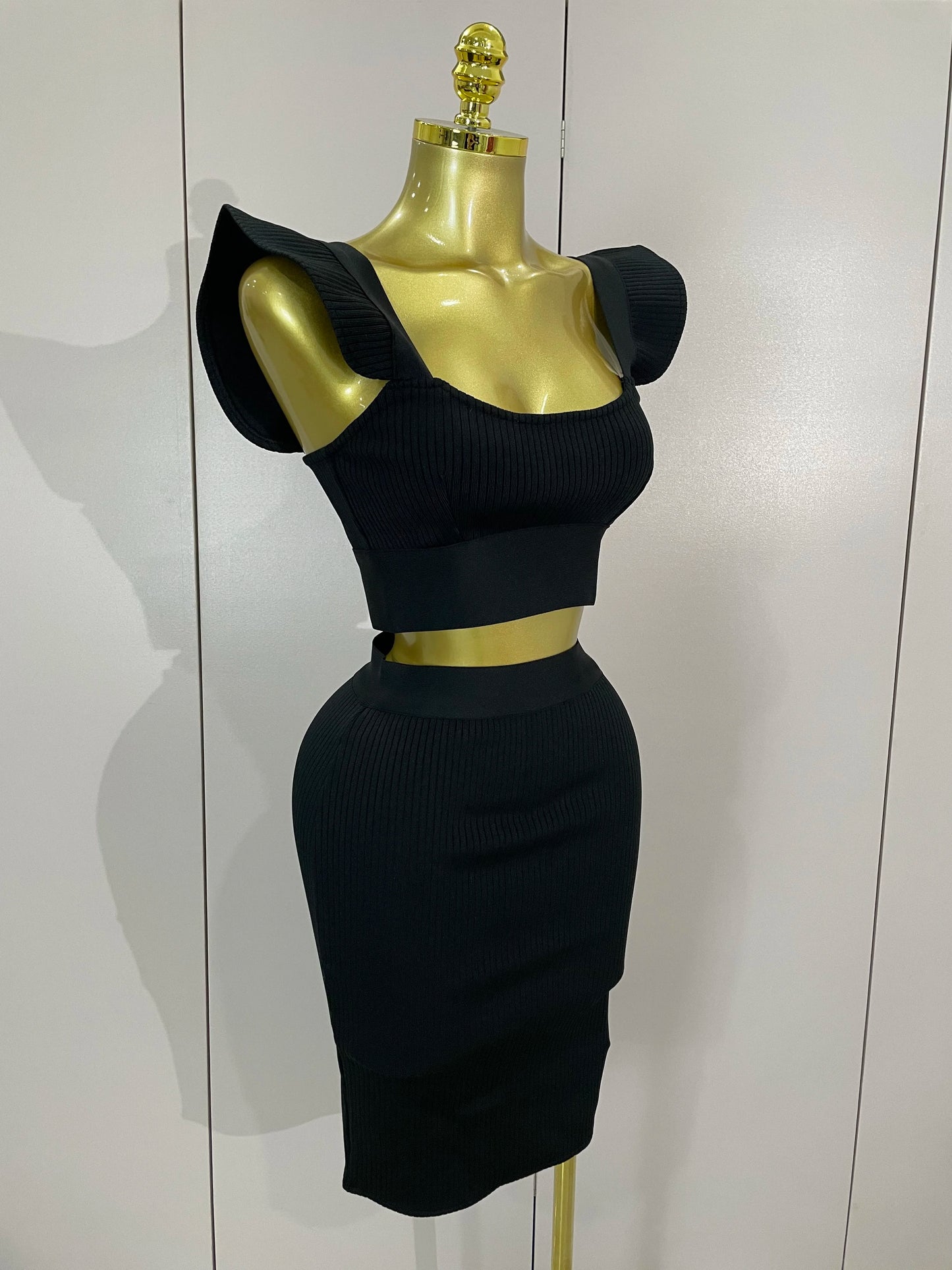 Celebrity Ruffles Red Bandage Skirt Sets