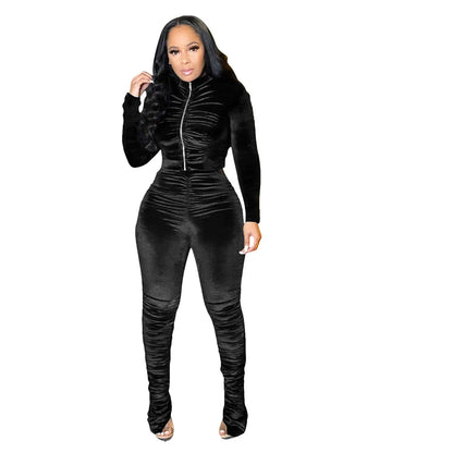New Winter Fashion Zipper Tops + Slim Pencil Pant Sets