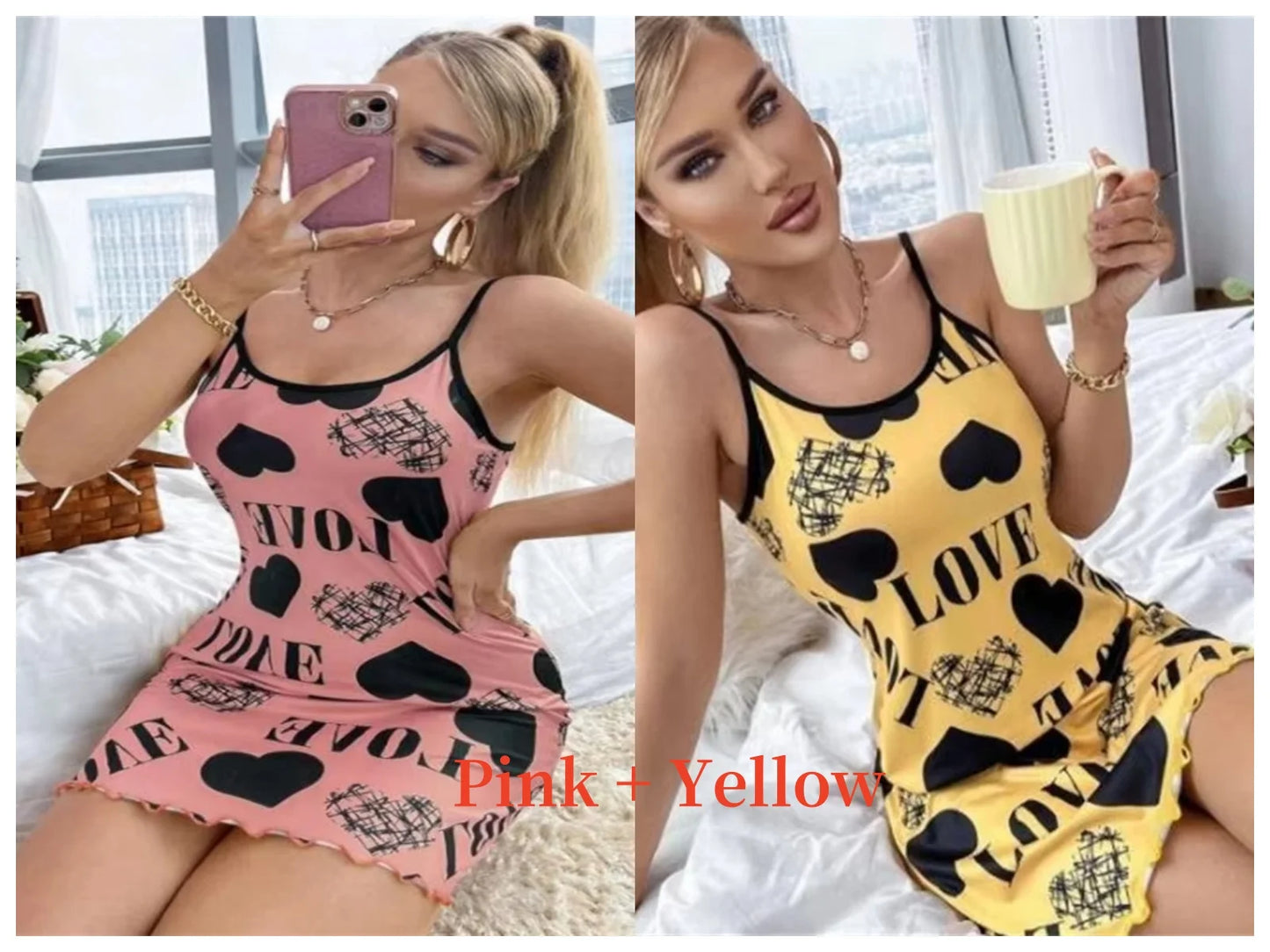 Spaghetti Strap Beautiful Love Print Nightgown