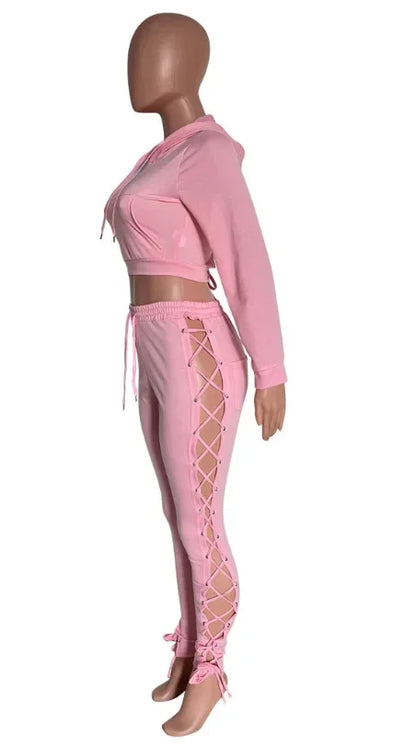 Cross-Border Tied Tops + Pants Hollow Sets(2 Piece Set)