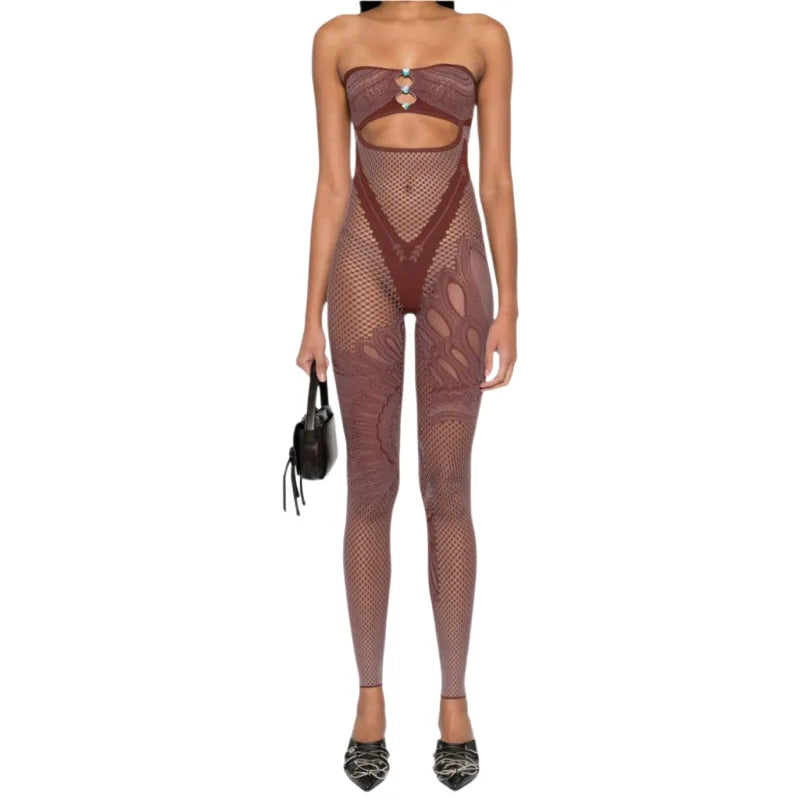 Stretchy Hollow Out Bodycon One Piece Jumpsuits