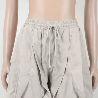 Ruched Lantern Sleeve Drawstring Patchwork Pants