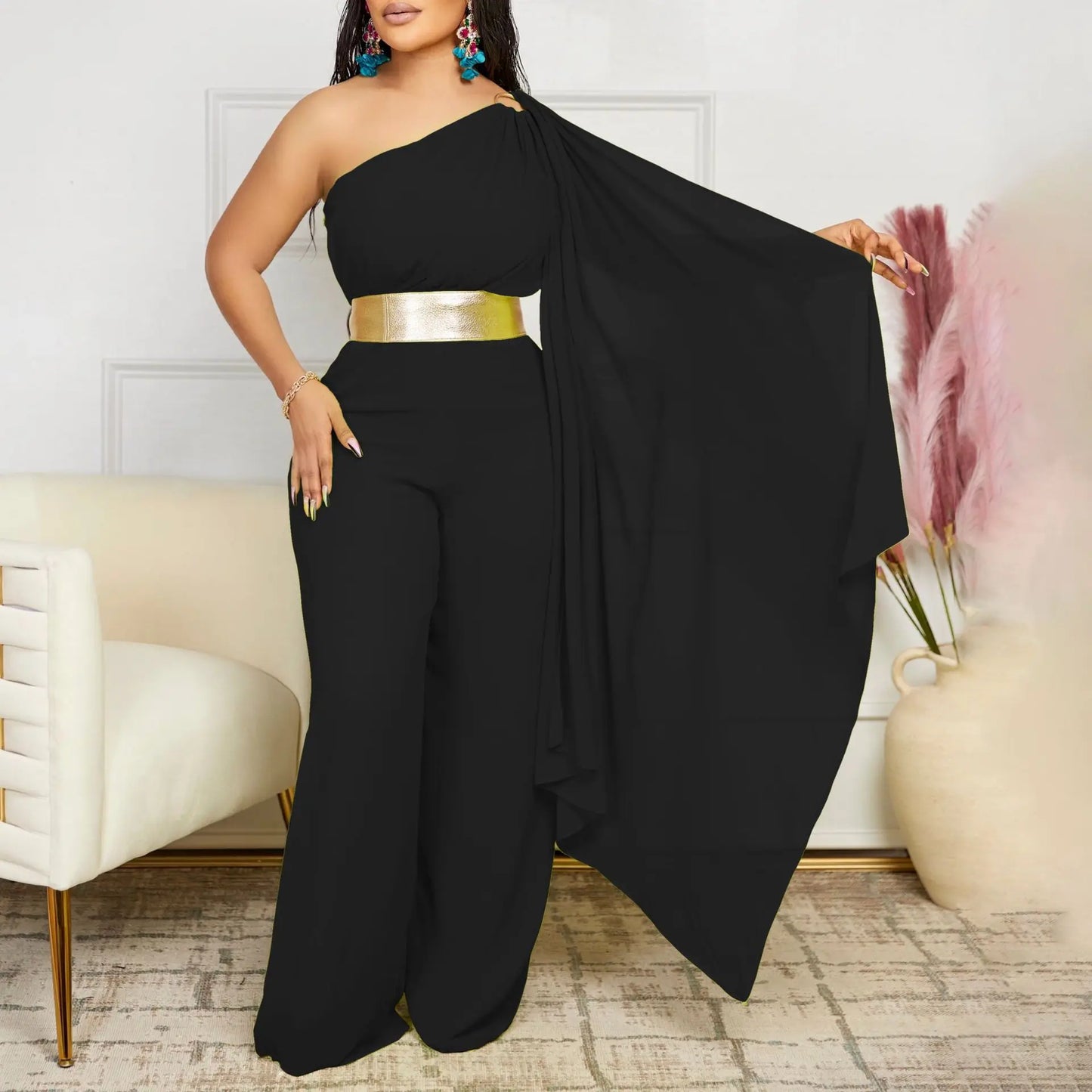 Diane Diagonal Neck High Waist Jumpsuit (fashion)