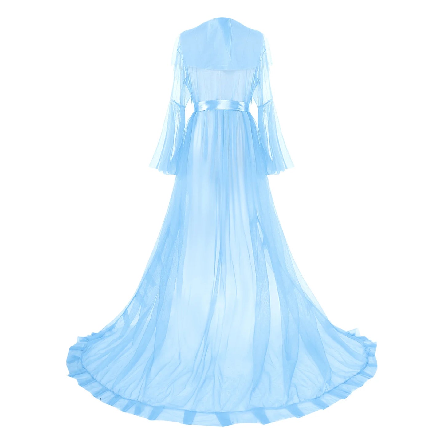 Ruffled Trim Long Tulle Robe Femme Nightwear Nightdress