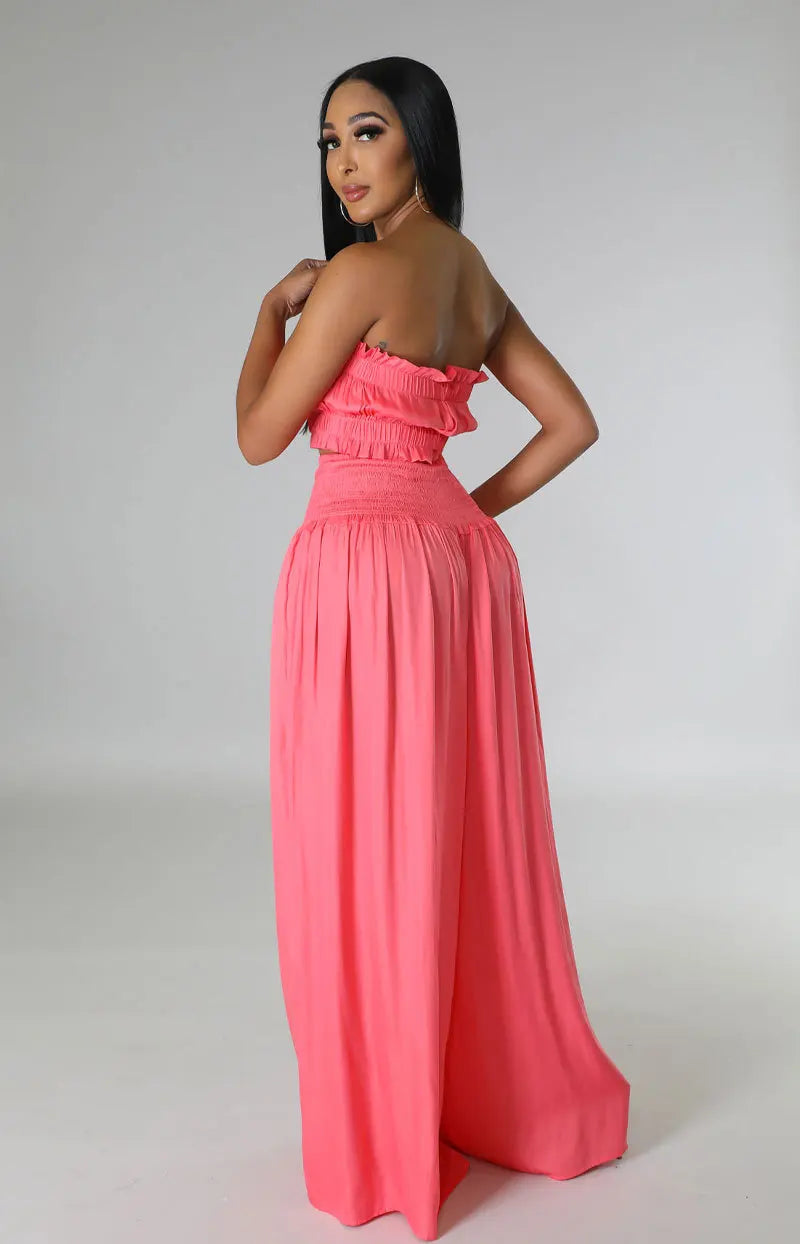 Luxury Breathable Sleeveless Crop Tube Top + Wide Leg Bottoms (2pcs.)