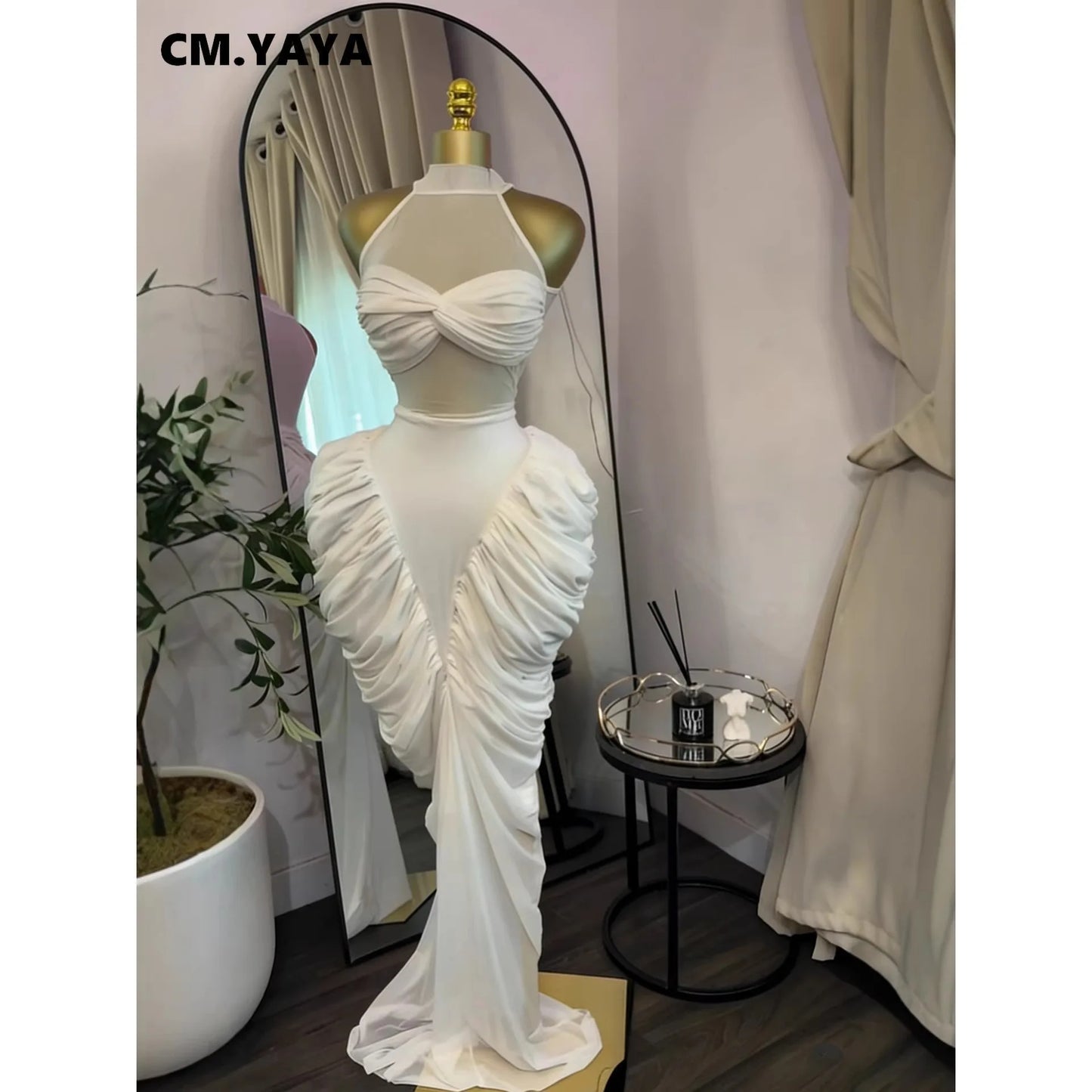 CM.YAYA Women Sleeveless Patchwork Ruched Stacked Lace Up Smock Maxi Long Dress Vacation Trendy Party Birthday Dresses Vestidos
