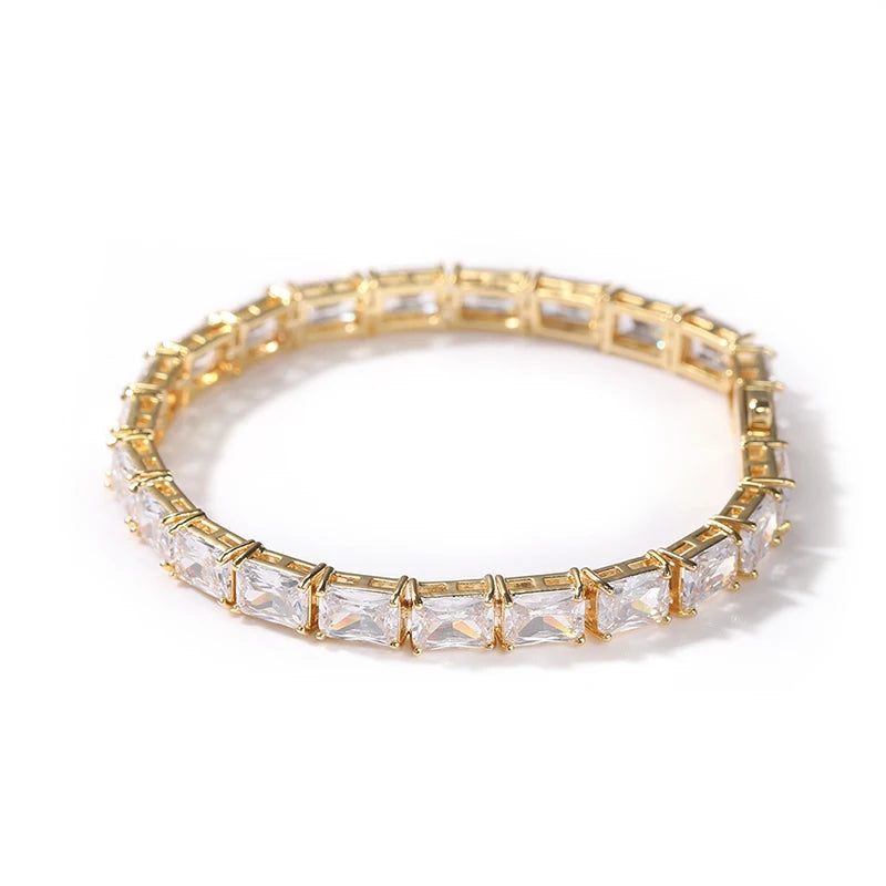 1 Row Square CZ Stone Tennis Link Chain Choker Necklace (Unisex)