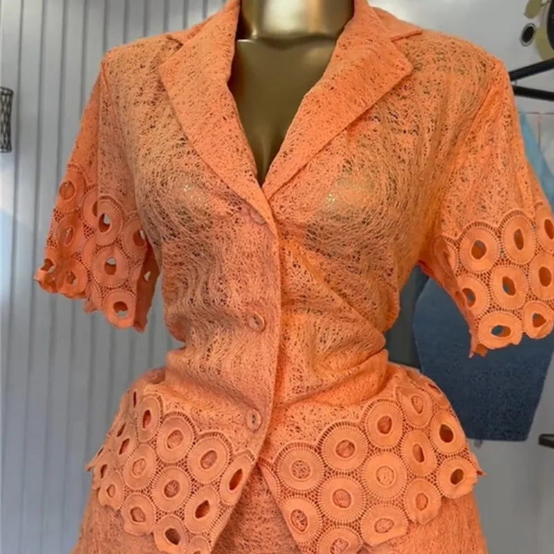 Embroidery Half Sleeve Shirt + Shorts Suit Sets