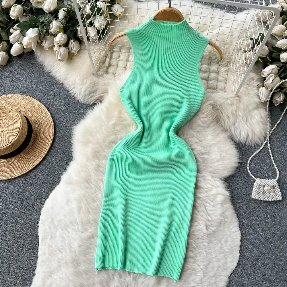 Sleeveless Slim Knitted Mini Bodycon Dresses