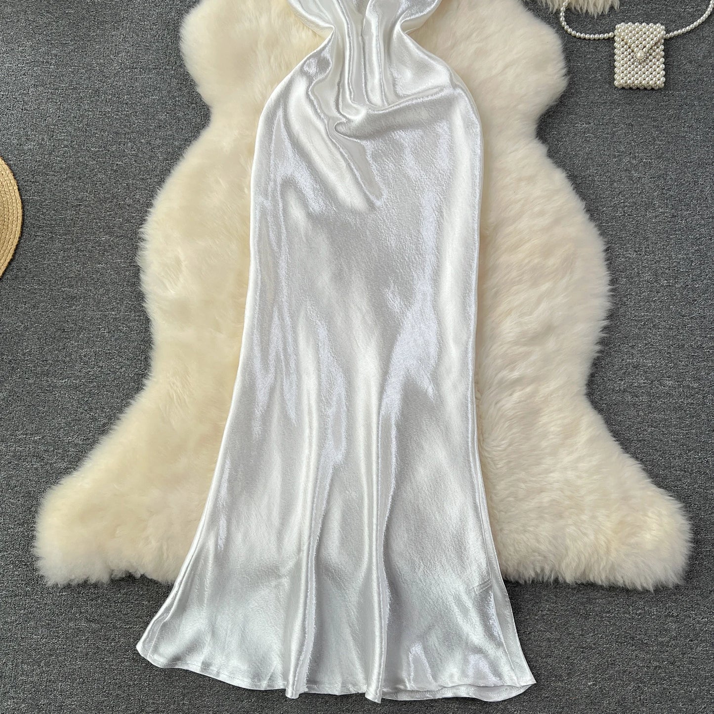 White Spaghetti Strap Satin Glowing Dresses