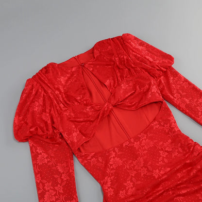 High Quality Lace Draped Bodycon Mini Dress + Gloves