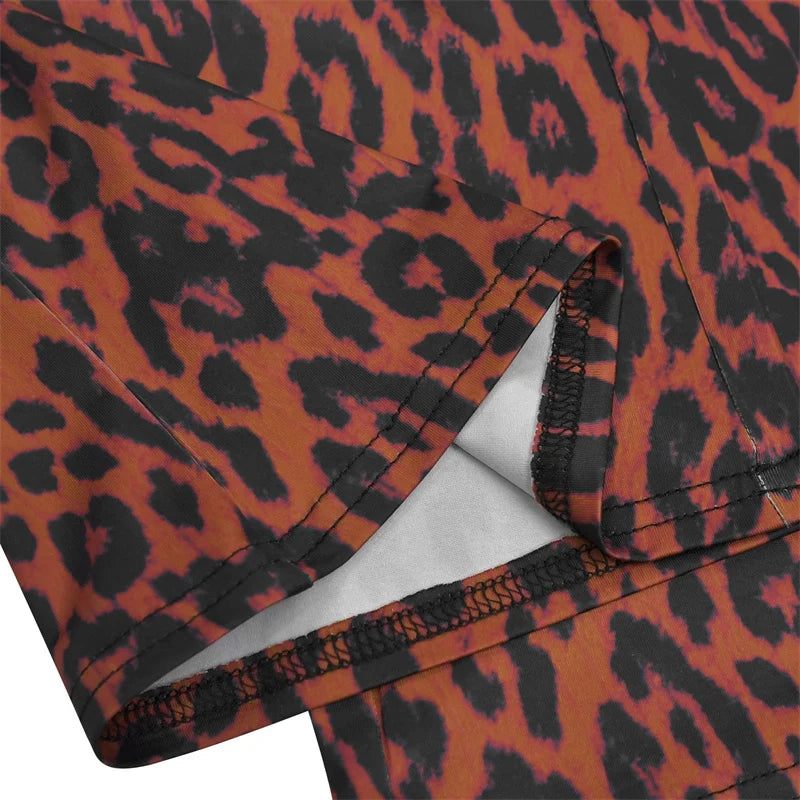 Leopard Backless Button Crop Top and Pants Matching Sets