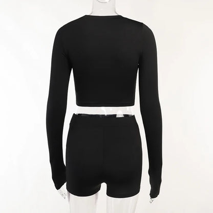 Round Neck Long Sleeved 3/4 + Shorts Sets