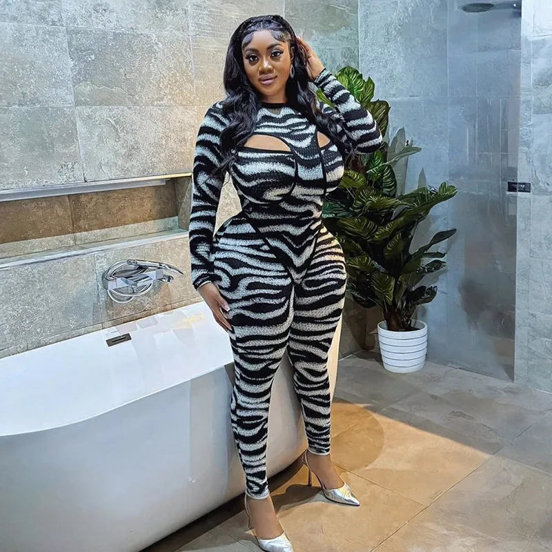 Hollow Out Jumpsuit and Top Zebra Stripes Matching Sets (New Style 🔥)