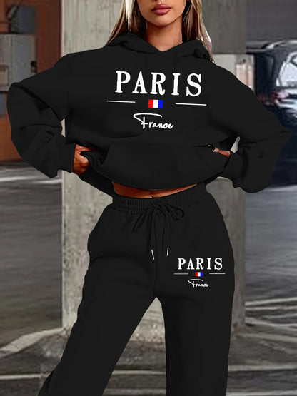 Hoodie + Pant Hip Hop Street Casual Paris Letter Pattern Printed Loose Sets