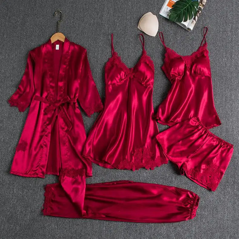 New style nightgown women's sleepwear sexy home wear bridesmaid dress long sleeved plus size five piece set hot selling bathrobe