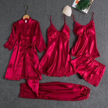 New style nightgown women's sleepwear sexy home wear bridesmaid dress long sleeved plus size five piece set hot selling bathrobe