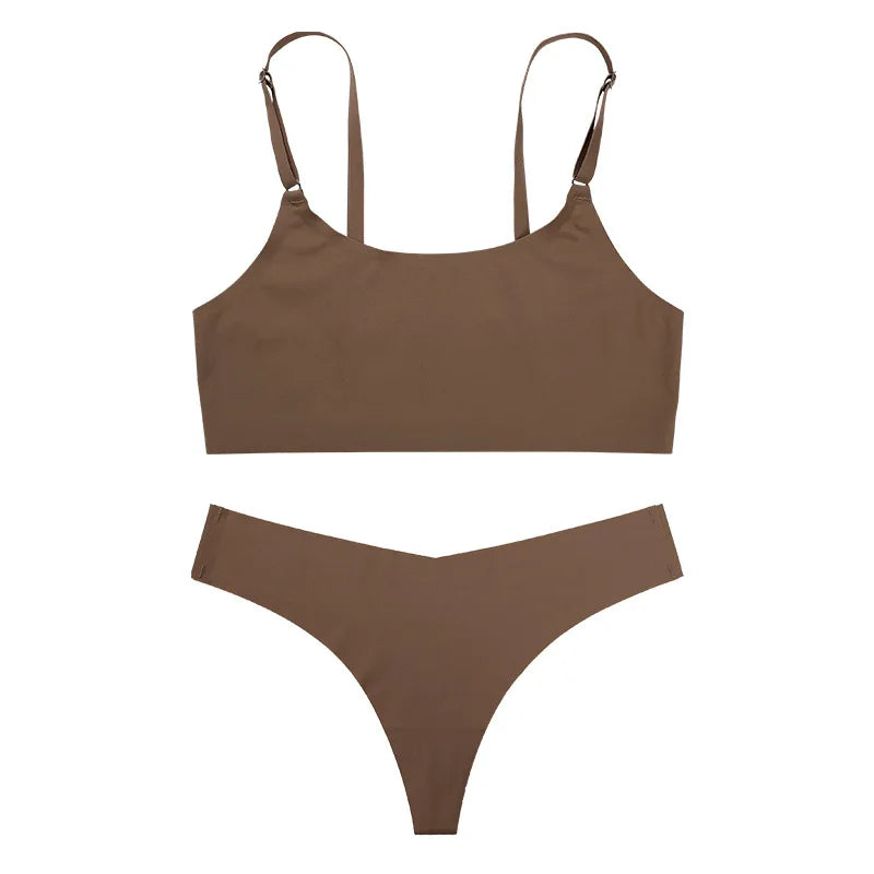 Seamless Thong Low Waist Panties Wire Free Bra Lingerie Set (1pc)