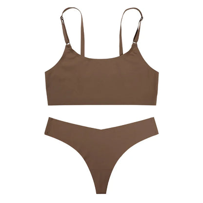 Seamless Thong Low Waist Panties Wire Free Bra Lingerie Set (1pc)
