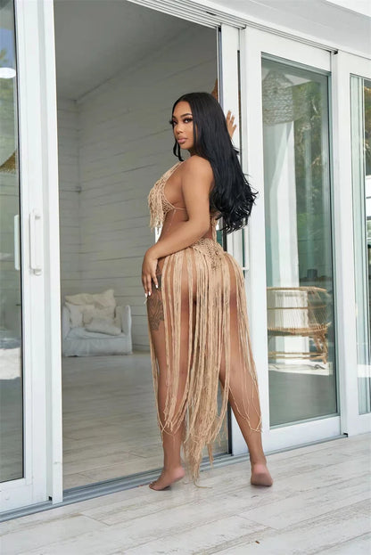 Knitted Tassel See Through Holiday Beach Bodysuits