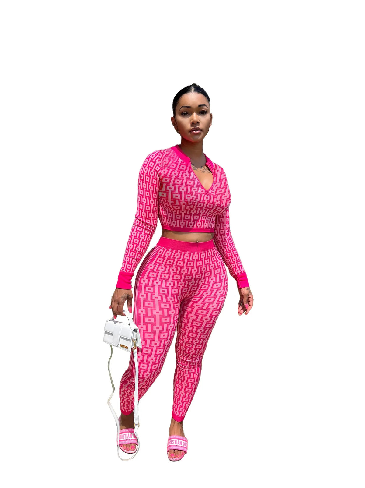Full Sleeve Top + Long Pant Elastic Waist Y2k Elegant Slim Pant Sets [2 pcs.]