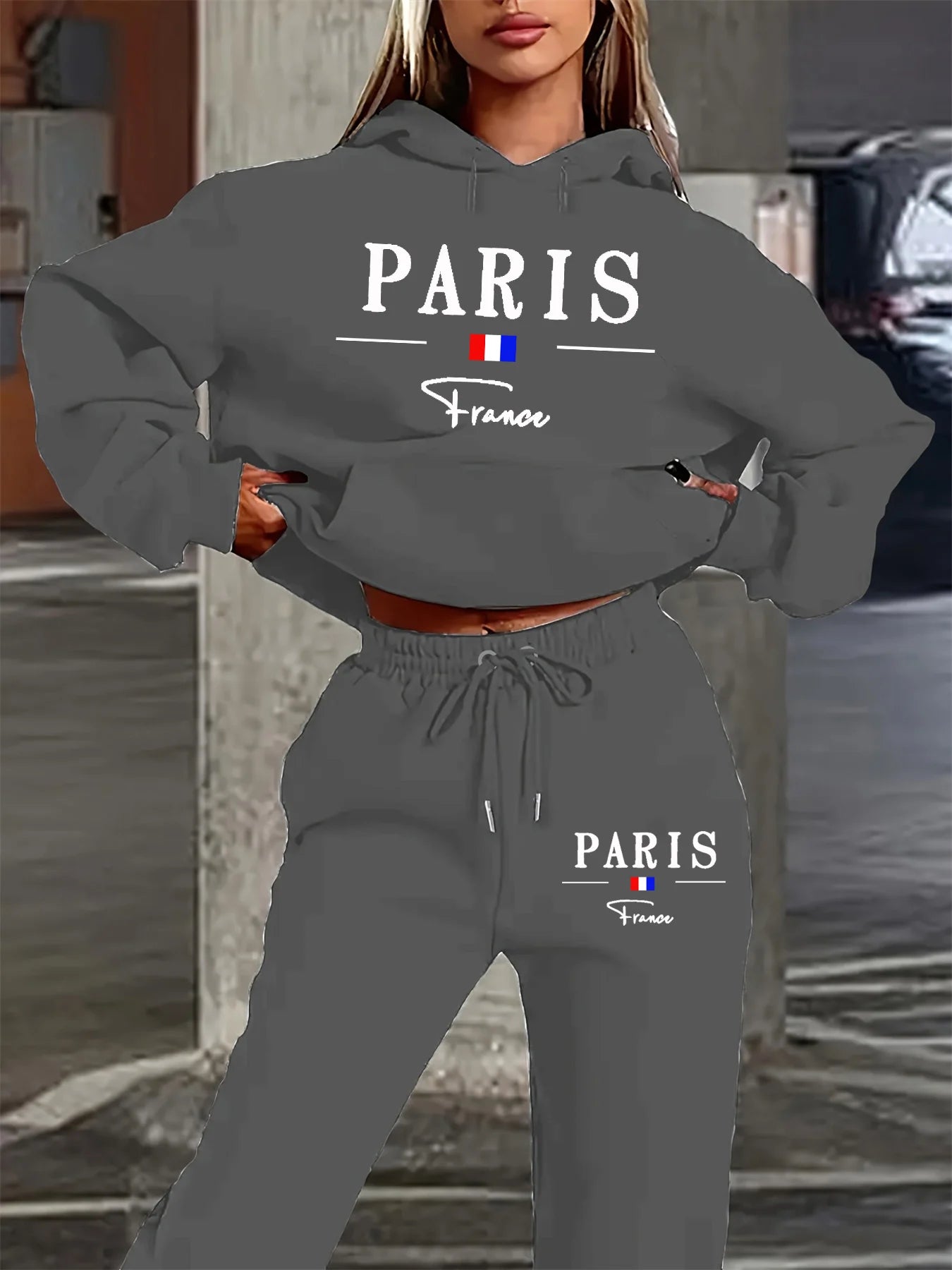 Hoodie + Pant Hip Hop Street Casual Paris Letter Pattern Printed Loose Sets