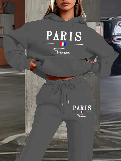 Hoodie + Pant Hip Hop Street Casual Paris Letter Pattern Printed Loose Sets