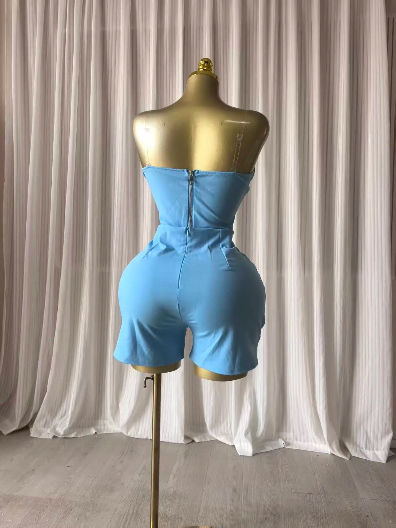 Fashion Striped Strapless Crop Top + Short Sets (2pcs)
