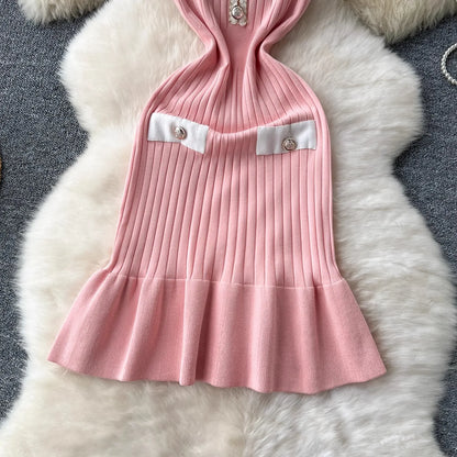 Mermaid V-neck Button Ribbed Knitted Dresses