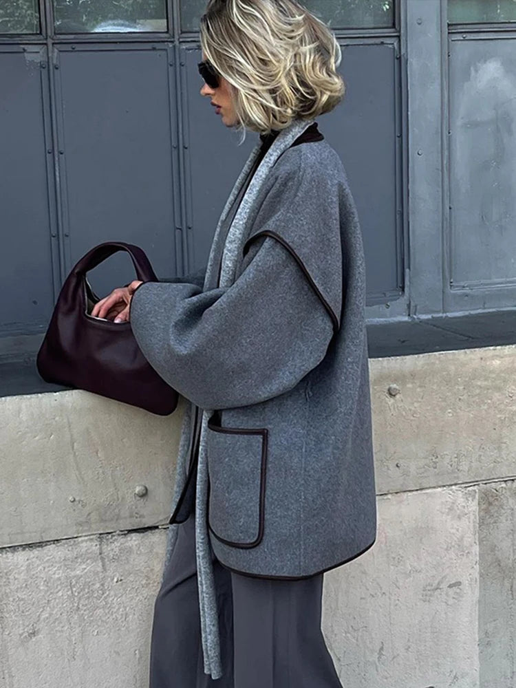 Vintage Grey Women's Coat with Belt