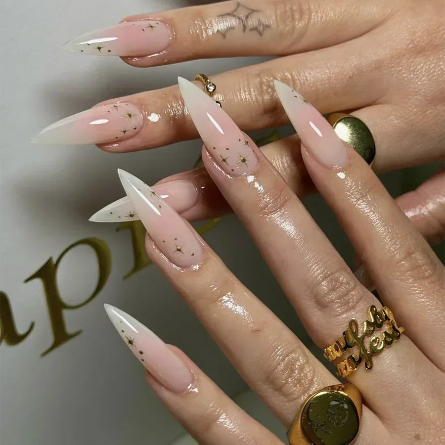 24Pc Long Stiletto Press on Nails Cherry Pink French False Nails with 3D Bow Pearls Design Detachable Acrylic Fake Nail Art Tips