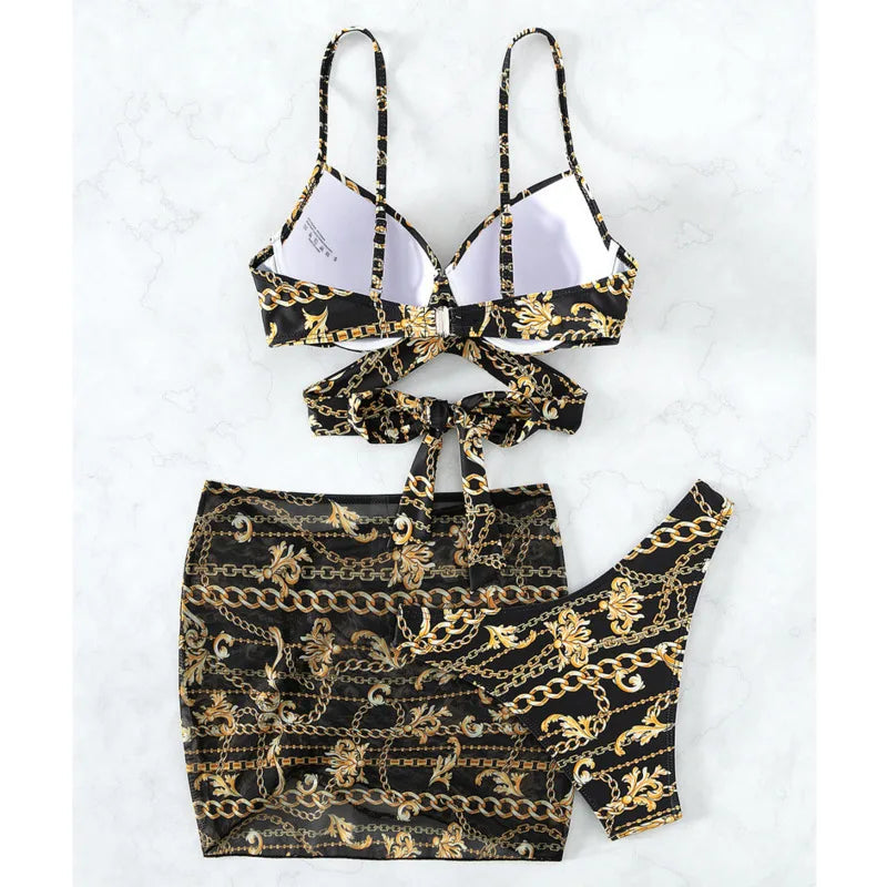 Chain Design Swimwear Push Up Female Swimsuit Bikini Sets