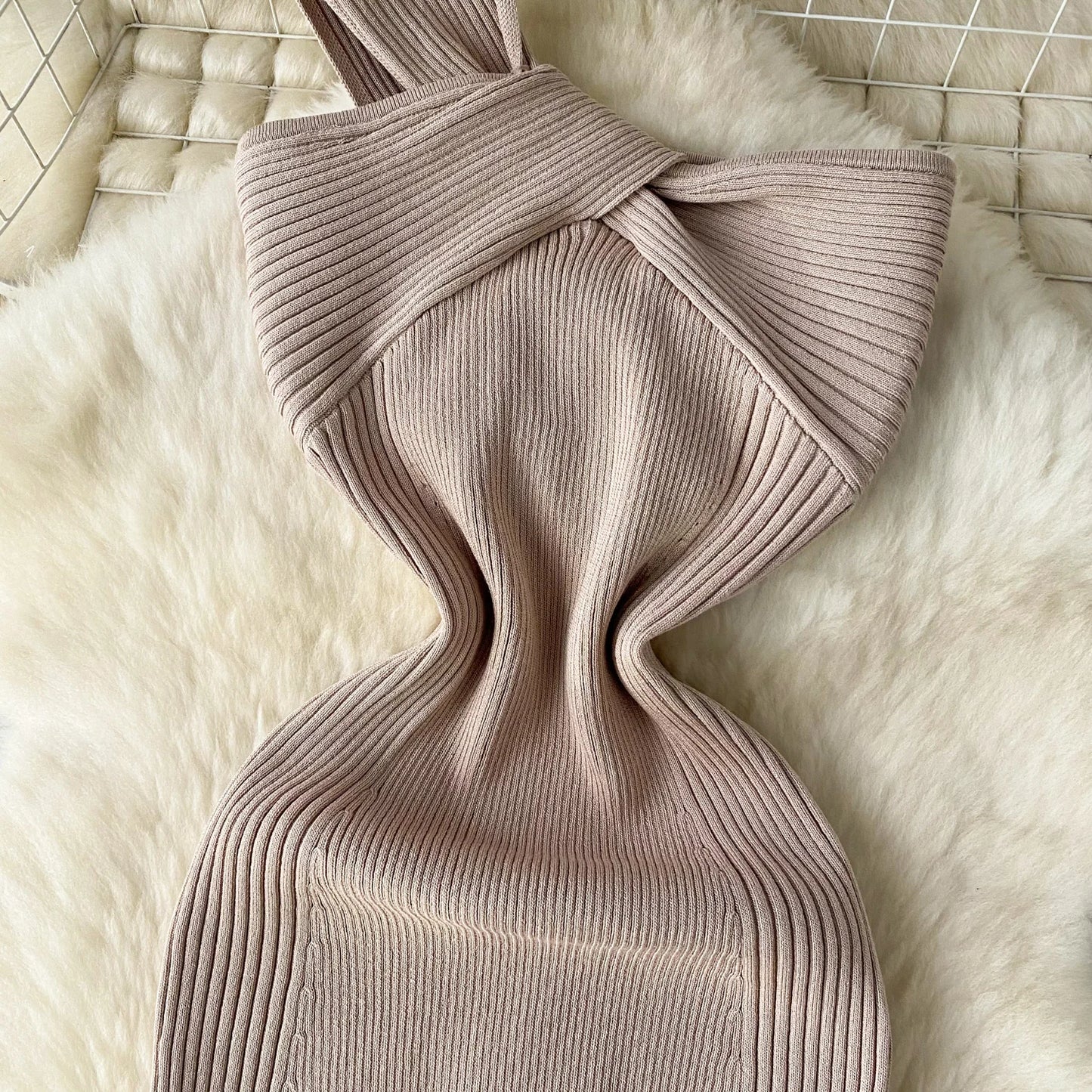 Single Shoulder Ink Knit Dress Backless Tank Striped Slim Bodycon Sundress Women Summer Beachwear Sexy Chic Vestidos