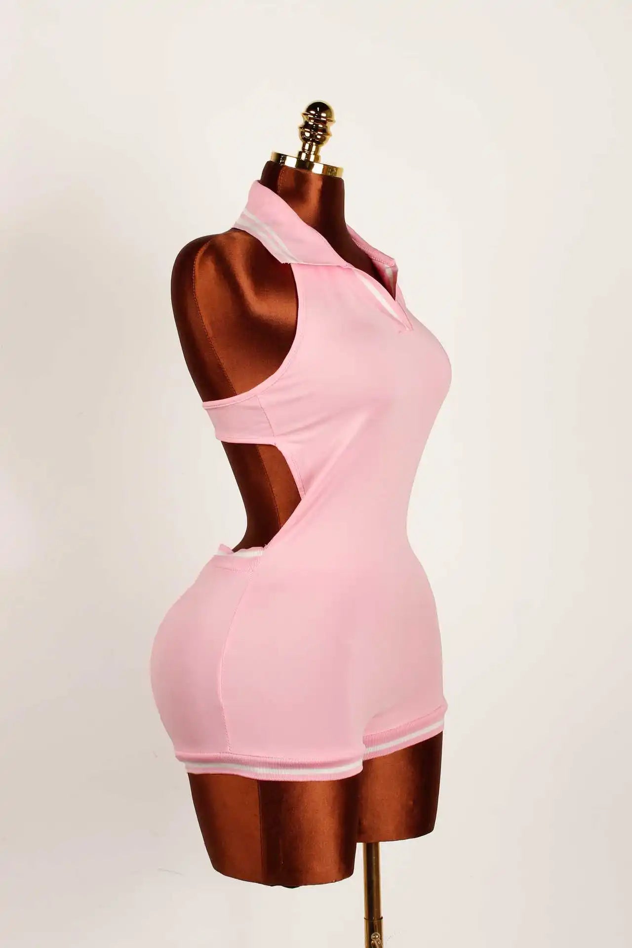 Stripe Halter Lapel Sleeveless Backless Bodycon Jumpsuits