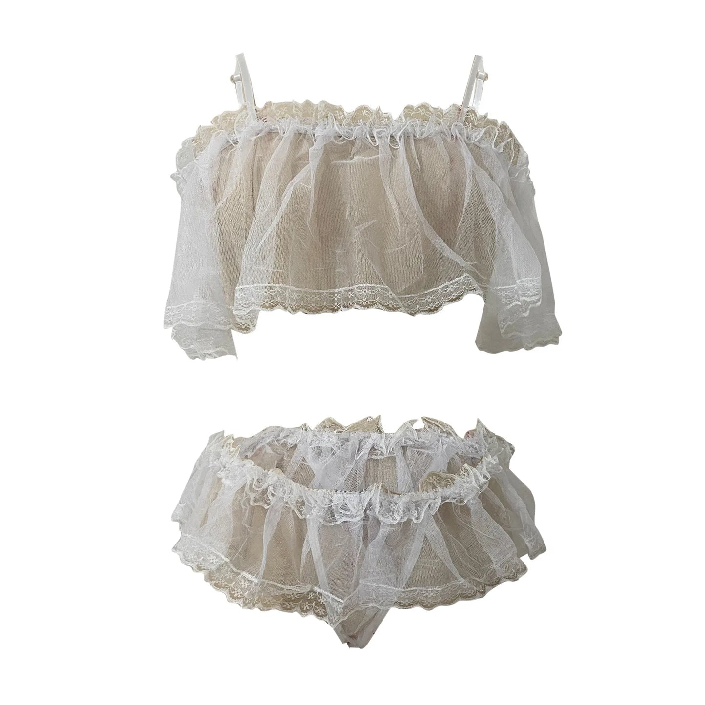 2pc Babydoll Mesh Underwear Sleepwear Pajamas Underwire Lace Lingerie Set