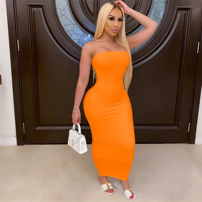 Elegant Sleeveless Strapless Bodycon Maxi Dresses