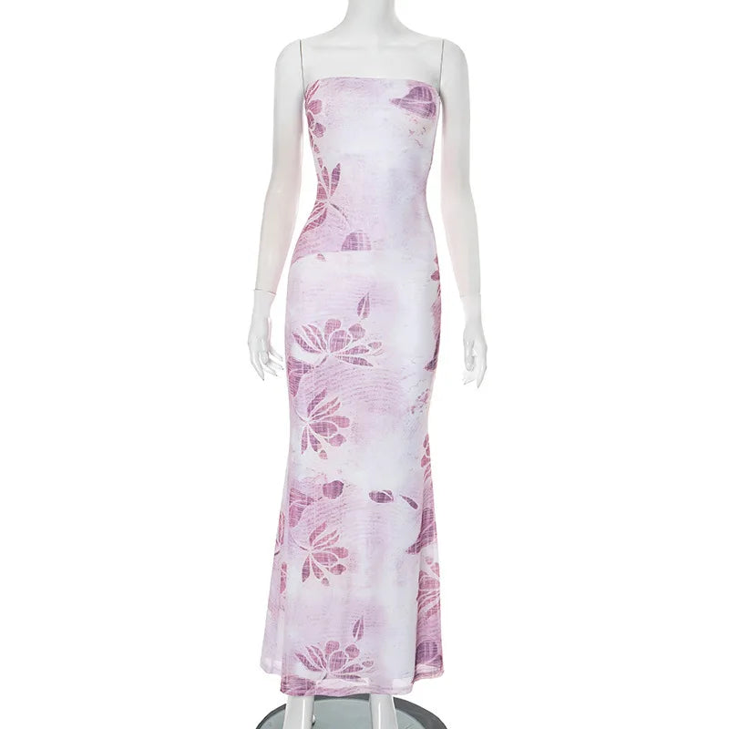 Floral Long Slim Bodycon Backless Maxi Dresses