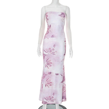 Floral Long Slim Bodycon Backless Maxi Dresses