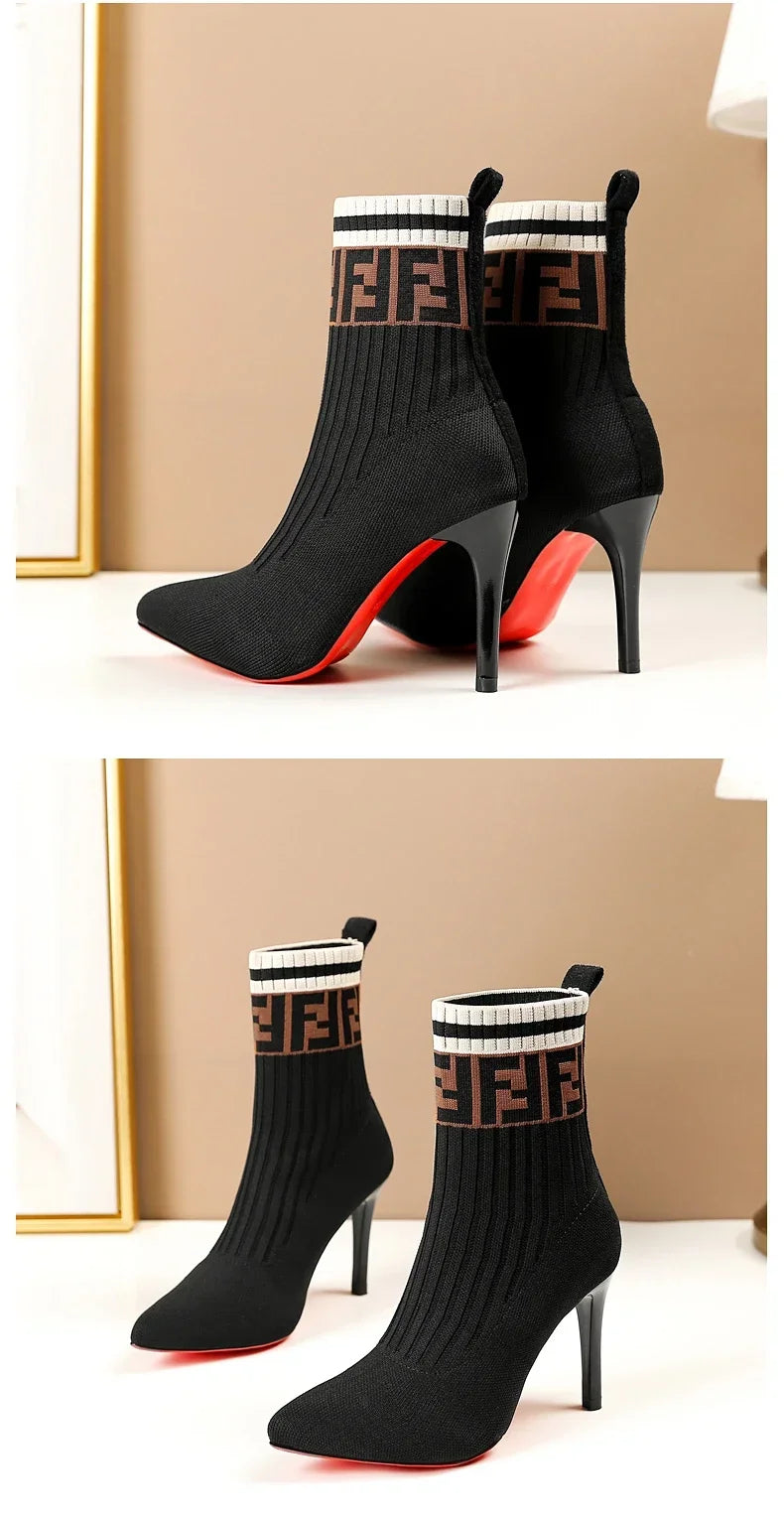 Laila Pointed High-heeled Elastic Ankle Boots