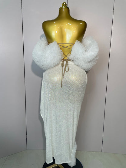 Shiny Sequins Top + Short Skirt Celebrate Evening Prom Birthday Party Dress Nightclub Stage Outfit