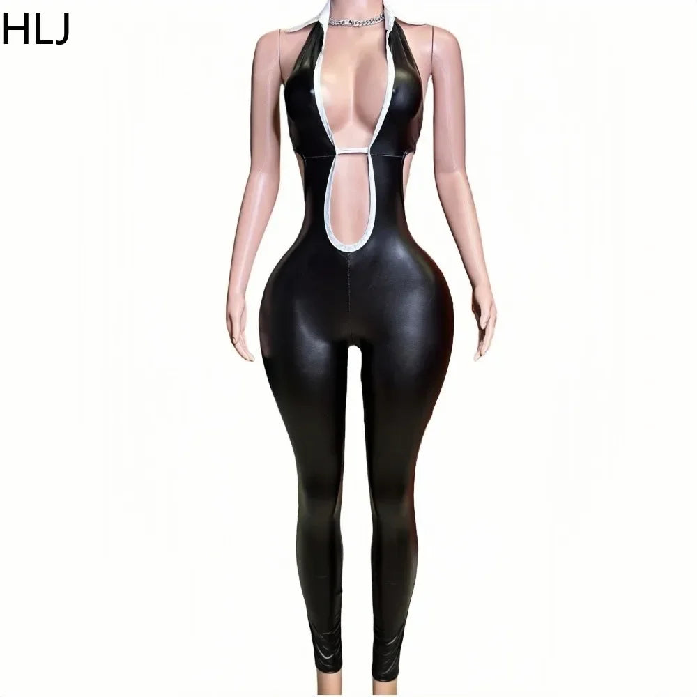 Black Halter Elasticity Slim Playsuits Fashion Bandage Overalls
