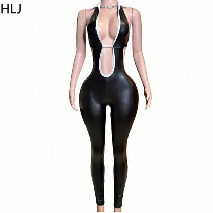 Black Halter Elasticity Slim Playsuits Fashion Bandage Overalls