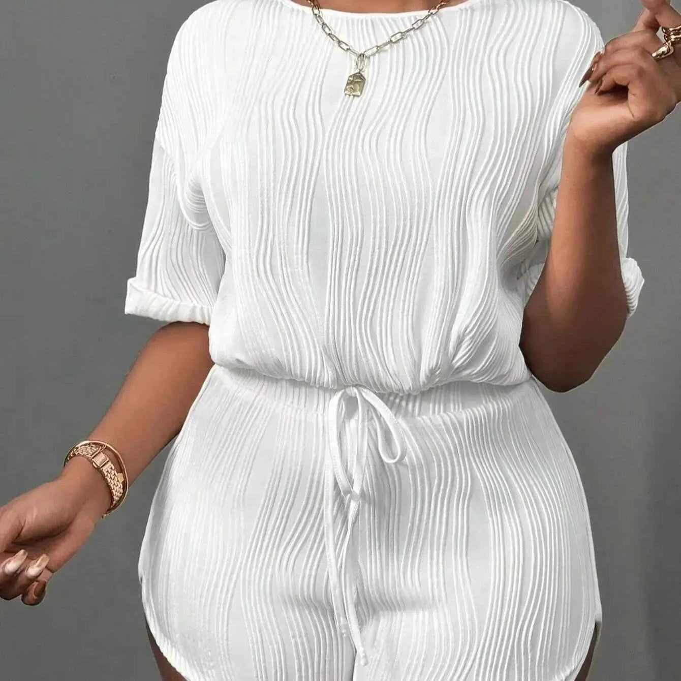 Turned-Up Edge Drawstring Hem Short Top + Body-Shaping Mini Shorts