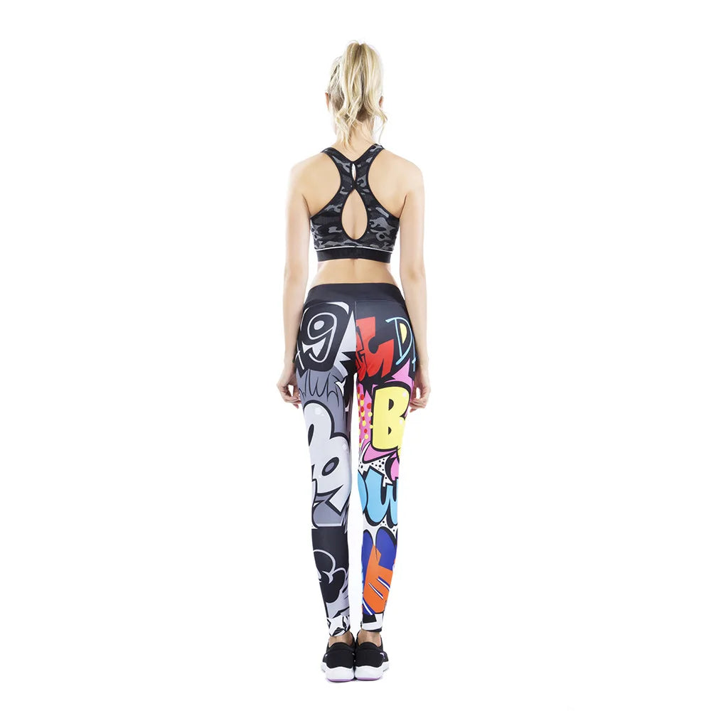 Colorful Graffiti Pop Art Leggings, High Waist Butt Lifting Gym Fitness Pants for Women