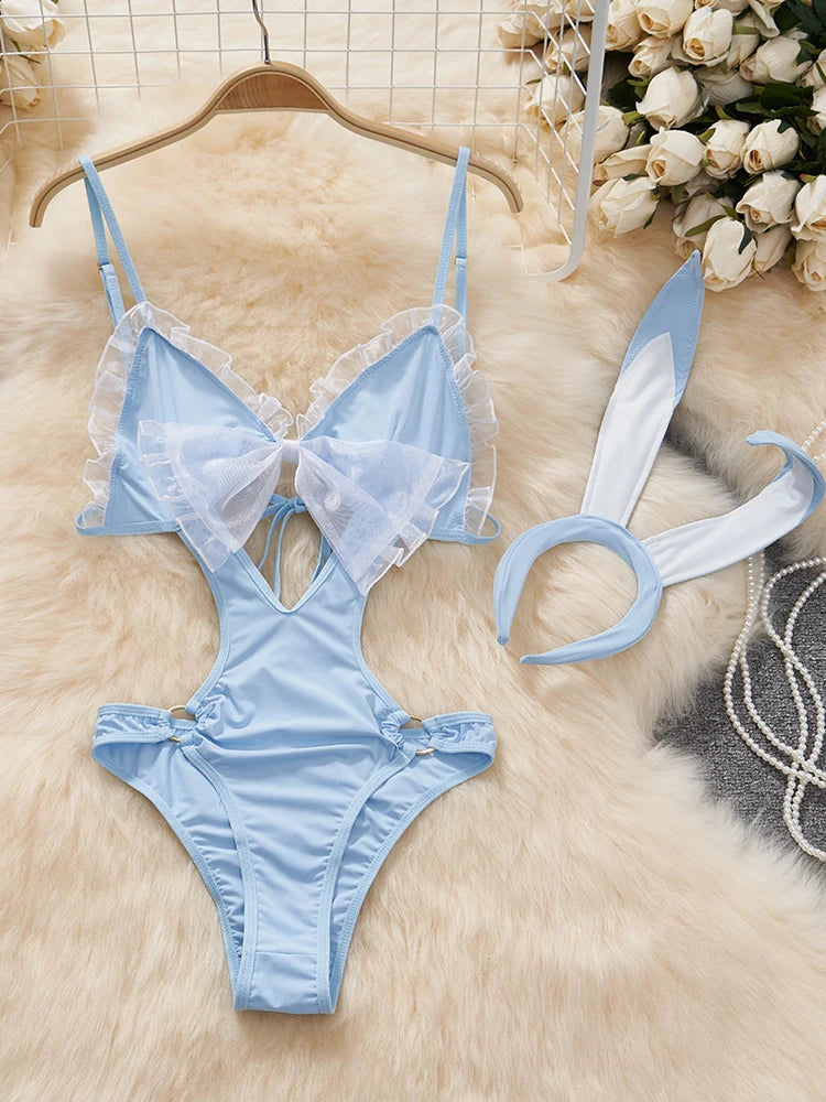 Satin Comfortable Strap Lace Spliced Sheer Lingerie
