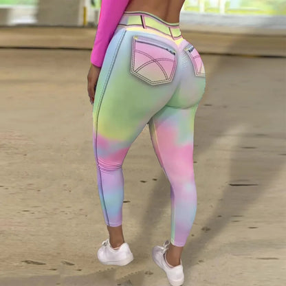 Hot Tie-dye Imitation Denim Leggings (Yoga Pants)