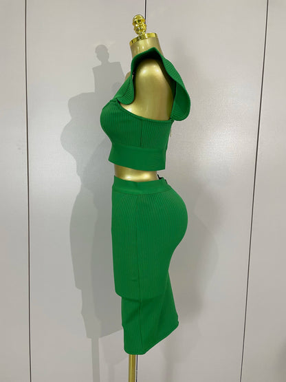 Celebrity Ruffles Red Bandage Skirt Sets