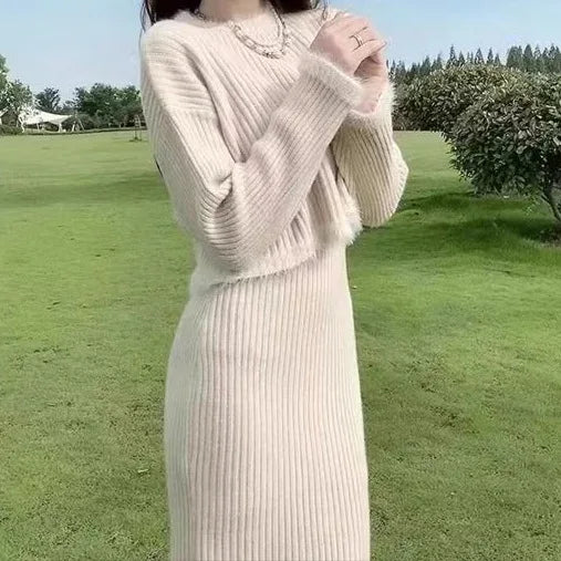 Tassel Knitted Sweater Base Shirt + Skirt Set New Fashion