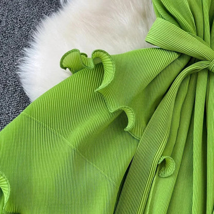 Stand Collar Lace Up Ruffles Boho Dresses