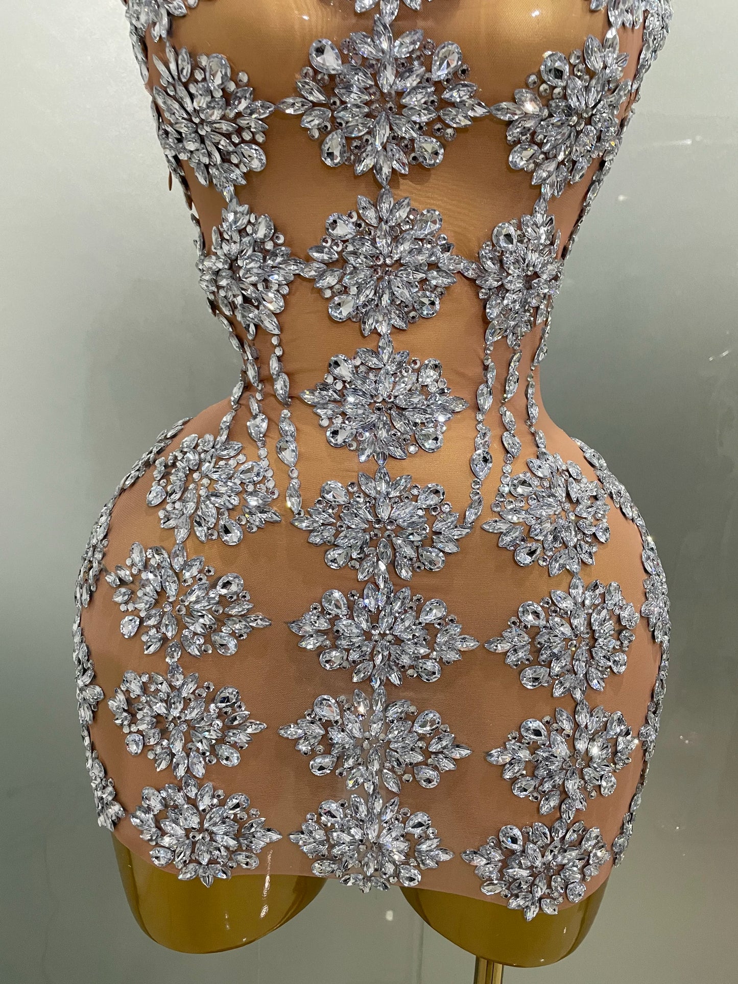 Luxury Sparkly Rhinestone Mesh Mini Dresses